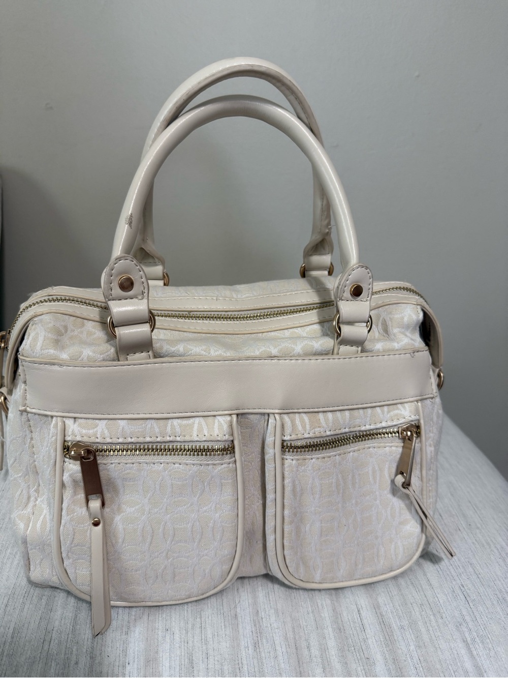 Time and Tru Cream Textured Satchel with Gold Hardware